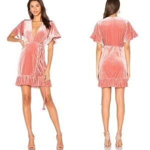 Misa- “Desma” Light Pink Velvet Ruffle Mini Dress with Braided Waist Tie